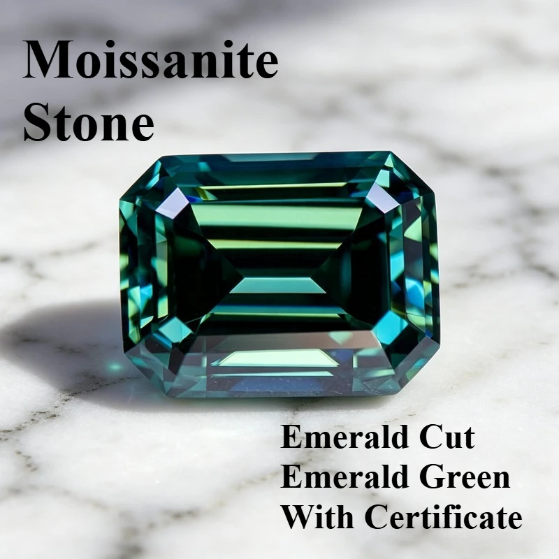 

Moissanite Stone Emerald Cut Natural Emerald Green Charms Gemstone for Advanced Jewelry Rings Earrings Making with Certificate