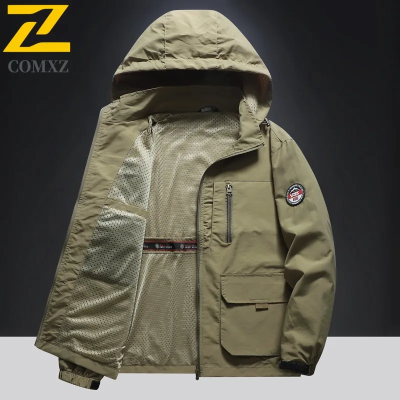 

COMXZ Men Hooded Jacket Lightweight Breathable Windproof Travel Jogger Gorpcore Jackets Autumn High Quality Classic Outerwear
