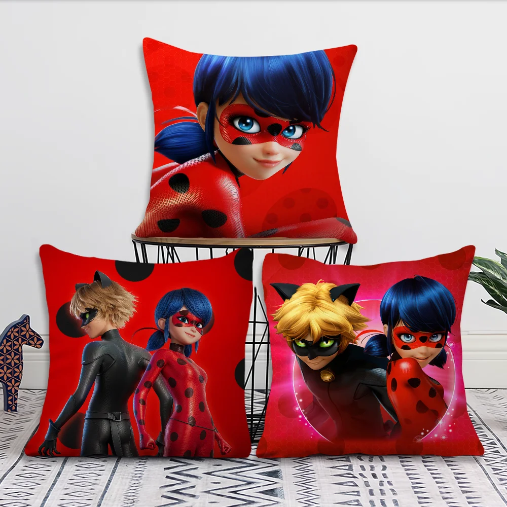 Cartoon L-Ladybug Girl M-Miraculous-es Pillow Case For Bedroom Car Coffee Shop Room and Living Room Sofa Decorative PillowCover