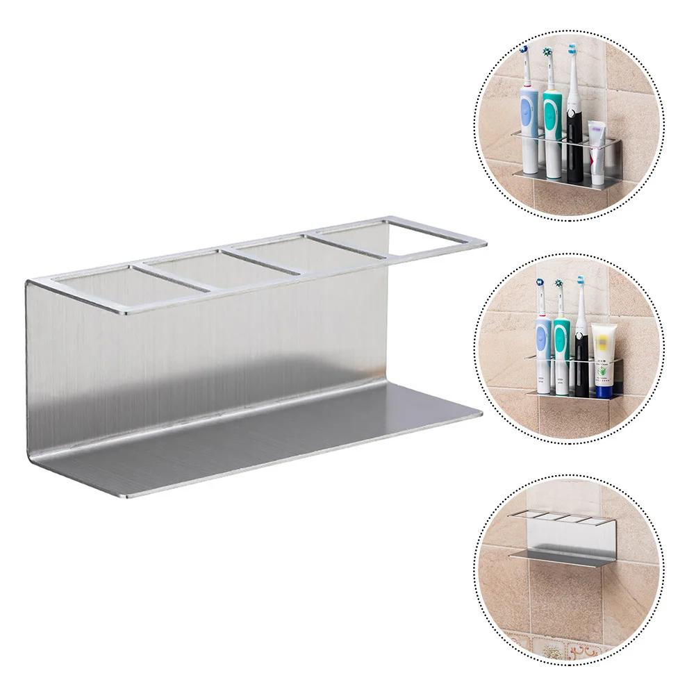 

Electric Toothbrush Holder 4 Slots Stainless Steel Toothbrush Rack Wall Mount Toothpaste Shelf Self Adhesive Waterproof Bathroom