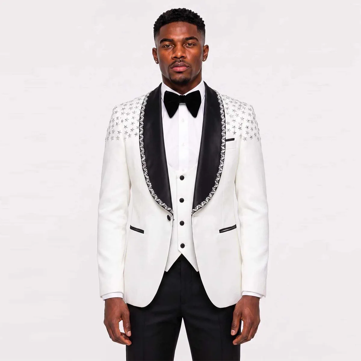 Customized Diamond Men Suit For Wedding Luxury 2 Pieces Sets Single-Breasted Male Prom Blazer Sparkly Slim trajes para hombre