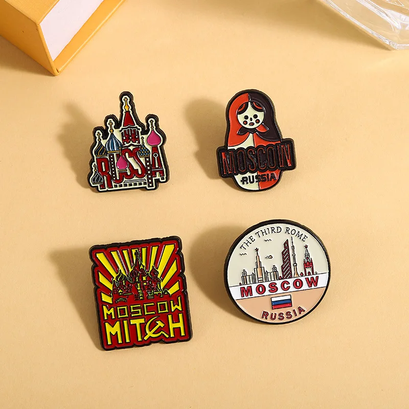 Russian Style Brooch Cartoon Birch Tree House Building Metal Badge Small Accessories Wholesale Bag Pins for Caps Backpack Pin