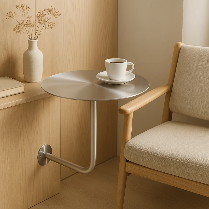 

Wall Mounted Floating round Table Stainless Steel Space Saving for Small Living Room Bedroom Coffee Shop Dining Table Design