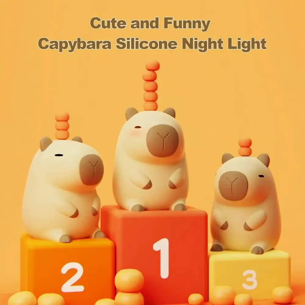 Cute Silicone Capybara Night Light Children's Nightlight Gift USB Rechargeable Animal Touch Bedside Sleep Lamp Decoration