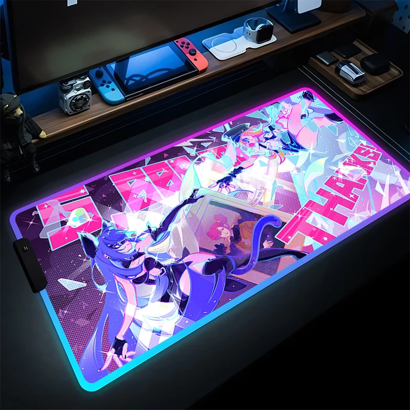 Mouse Pad Gamer RGB PC Computer Muse Dash Kawaii Desktop Mat LED Luminous Keyboard Pad Anime Gaming Accessories Mousepad Carpet