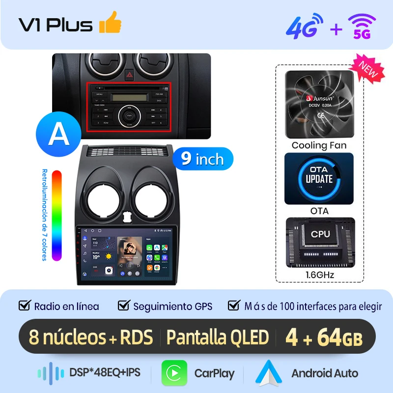 Junsun Radio Voz AI voor Nissan Qashqai J10 2006-2013 draadloze CarPlay Android Auto autoradio 2DIN met Bluetooth DAB+ GPS RDS