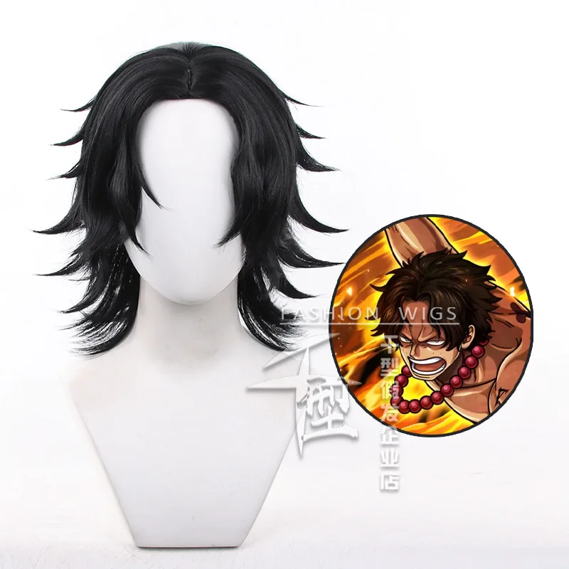

Piece Portgas D. Ace Short Black Wig One Jiro Yamada Ichiro Saburo Wigs Heat Resistant Synthetic Hair Cosplay Wig + Wig Cap