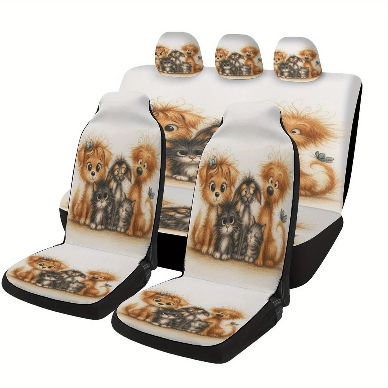 Cute Pets Group Designed Car Seat Cover Set For Most Cars, High-quality Comfortable Car Seat Protector Covers Full Set, Car Sea