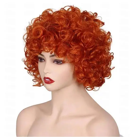 Perruque Courte Bouclée Orange et Rouge pour Femme, Costume de Cosplay pour Halloween