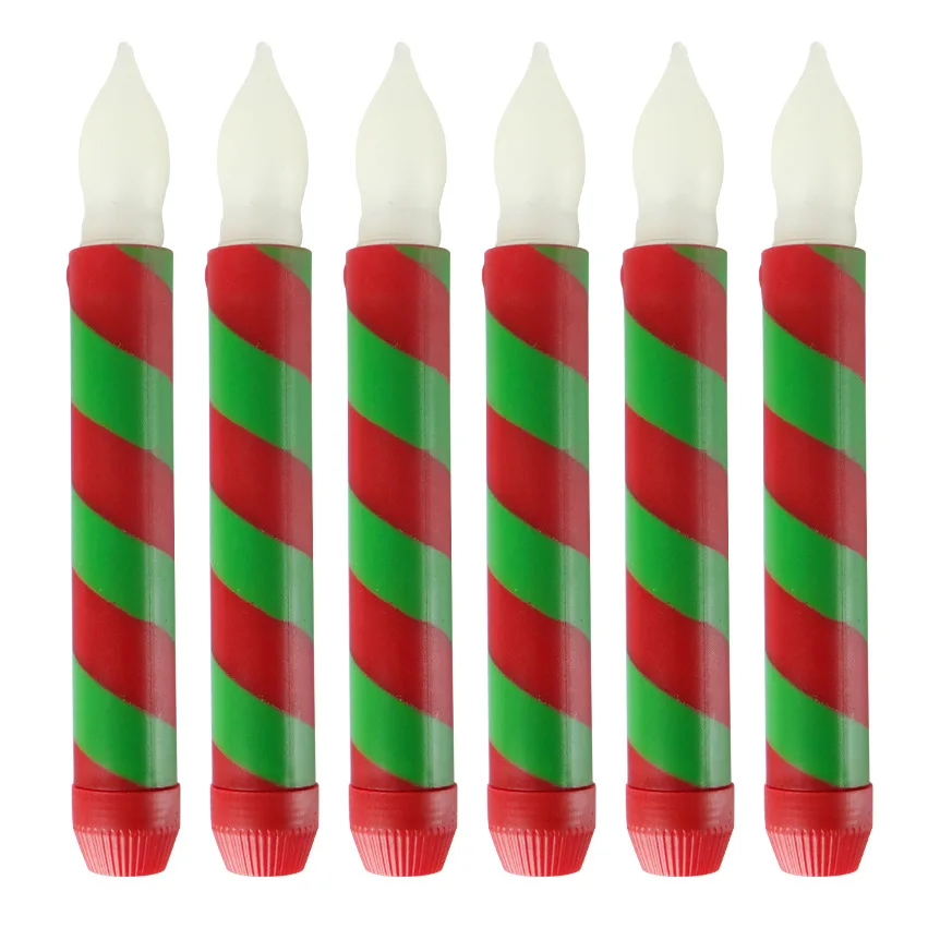 12Pcs Classic Candy Striped Flameless Christmas Taper Candles, LED Candlesticks for Christmas Party Wedding Home Decoration