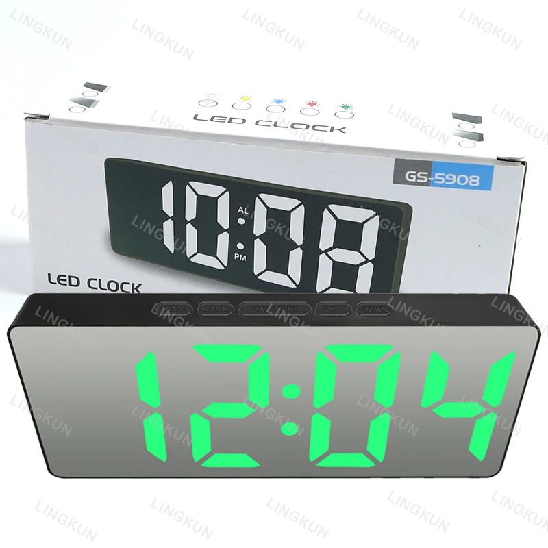 1pc LED Mirror Digital Clock Bedroom Office Travel Electronic Table Clock Desktop Makeup Mirror Alarm Clock Temperature Function
