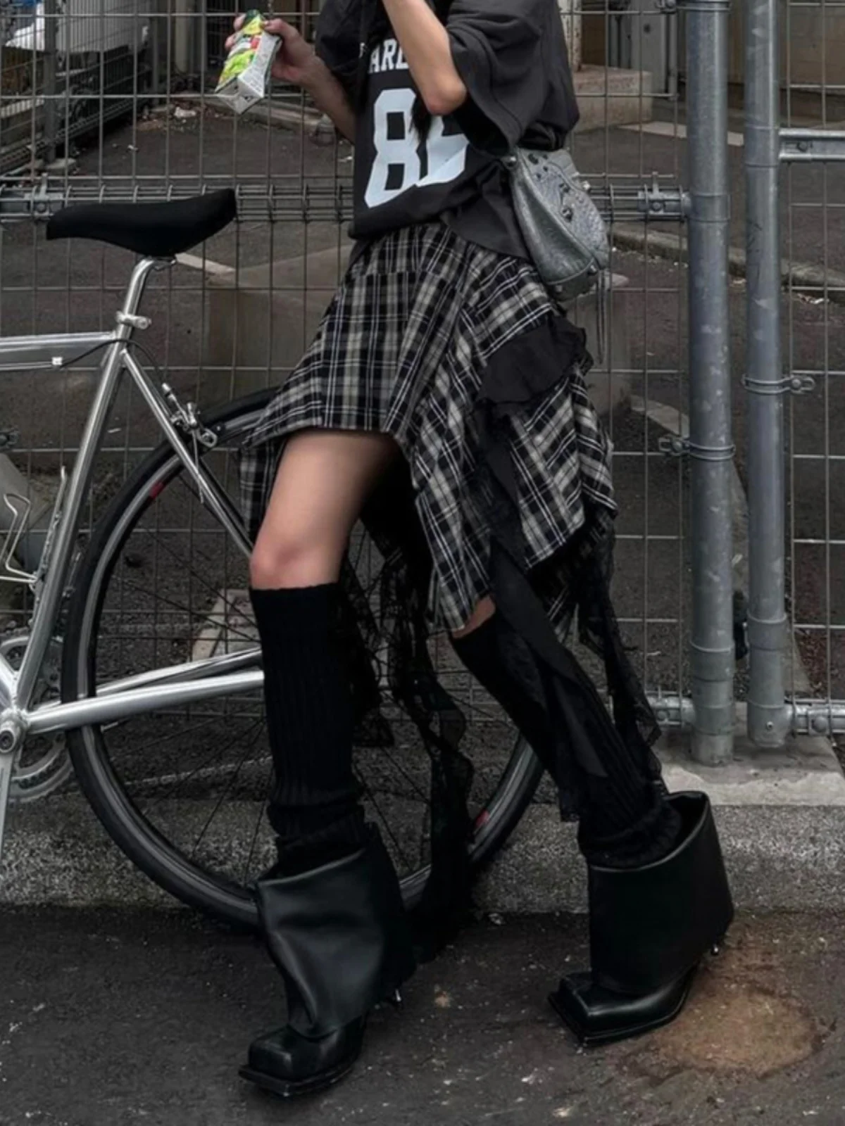 Ruibbit Gothic Punk Rock Irregular Black Plaid Skirt Harajuku Y2k Girls Fashion  Asymmetric Lace Short Skirts Chic Streetwear