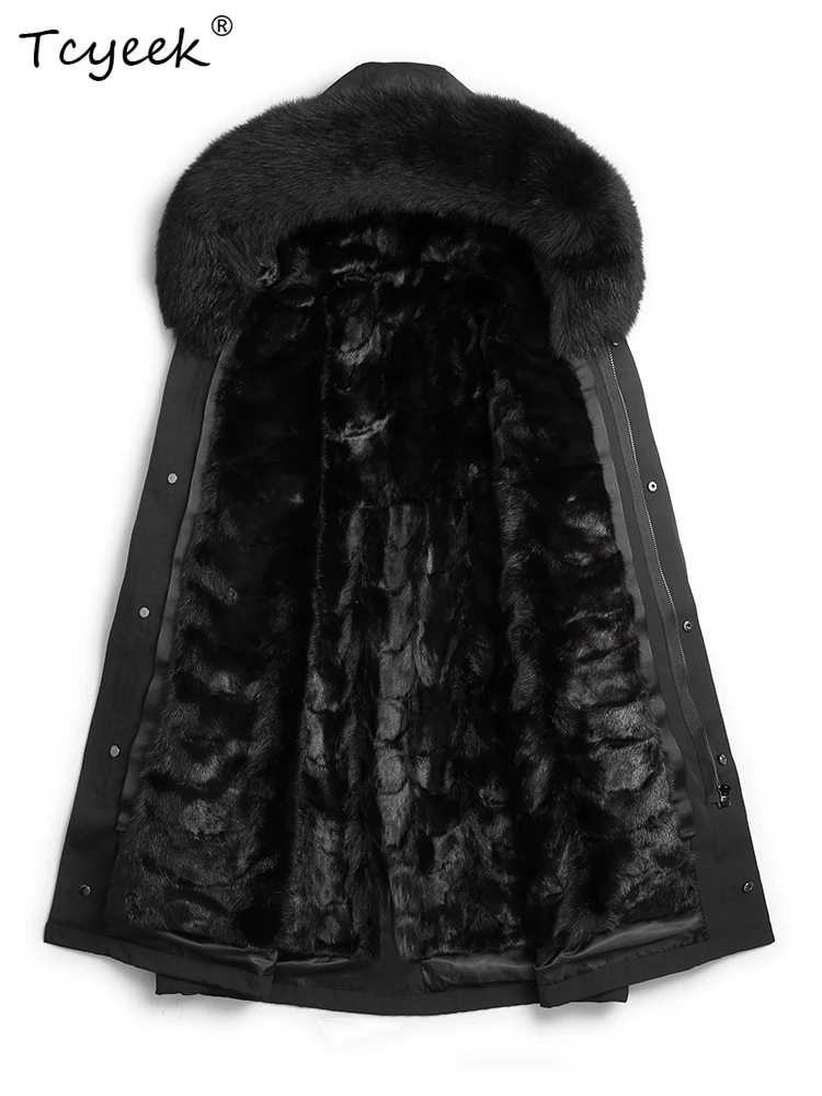 

Tcyeek Real Mink Fur Jacket Men Mid-length Real Fur Coat Winter Clothes Warm Mens Coats 2025 New in Outerwears Fox Fur Collar
