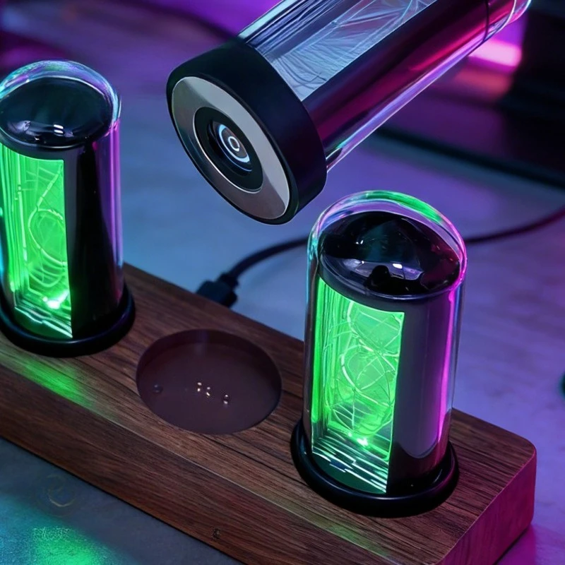 LED Digital Clock Simulated Nixie Tube Color‑changing RGB Cyberpunk Alarm Clocks Magnetic Tube Light Computer Desktop Ornament
