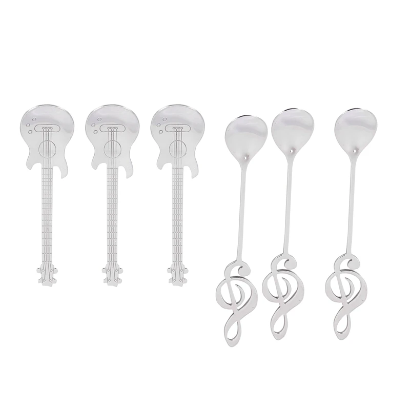 Coffee Spoons,60 Pack Creative Cute Teaspoons Stainless Steel Staff Musical Notation Shaped (30 Music Note +30 Guitar)