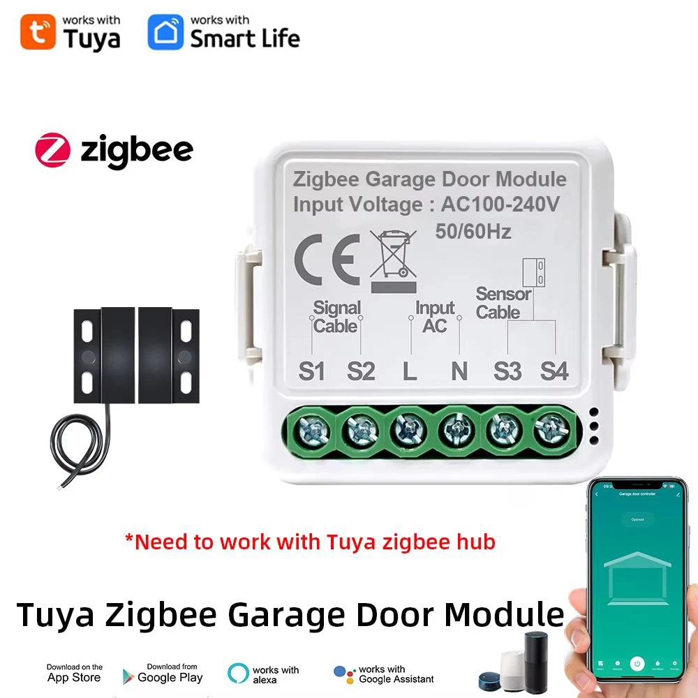 

ZigBee Garage Door Opener Controller Tuya Smart Life App Remote Control Supports Alexa Google Home Gateway Needed