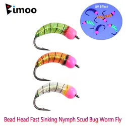 6pcs #6 #8 #10 Fluorescent Brass Bead Head Fast Sink Nymph Scud Bug Worm Fly Caddis Larvae Insect Baits Trout Ice Fishing Lures