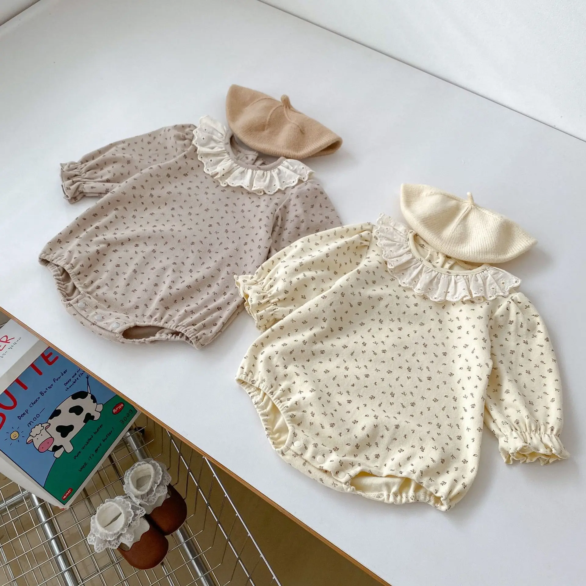 2024 Autumn New Baby Girl Long Sleeve Floral Bodysuit Newborn Toddler Flower Print Jumpsuit Cotton Infant Girl Cotton Clothes