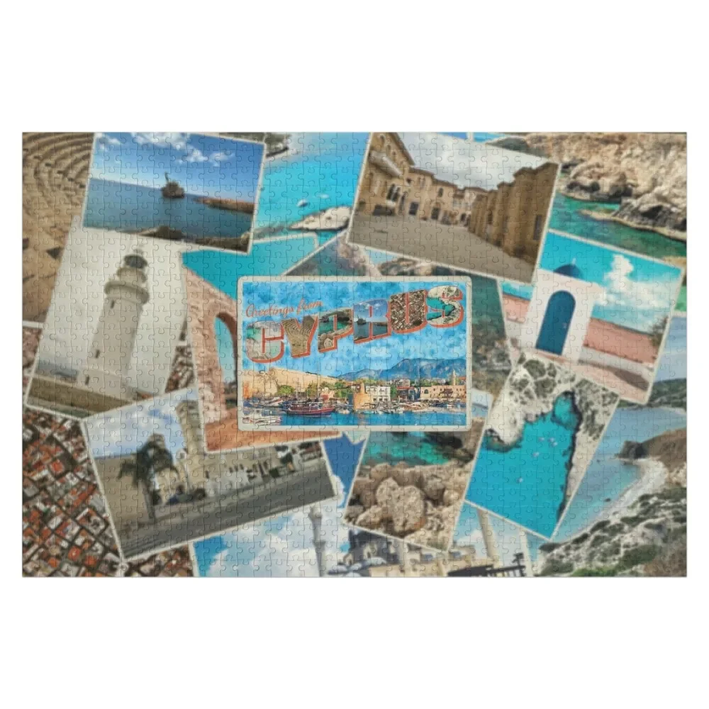 Greetings from Cyprus Vintage style retro souvenir Jigsaw Puzzle Custom Gift Photo Puzzle