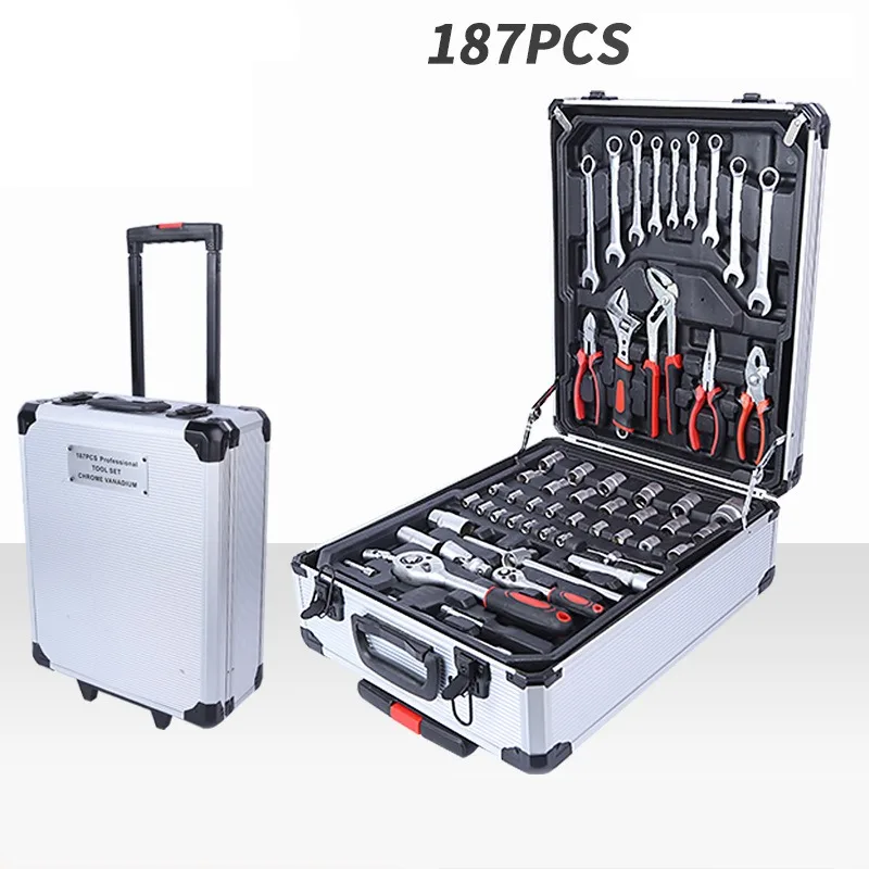 187pcs/499pcs Aluminum Trolley Case Tool Set House Repair Kit Set Household Hand Tool Set with Trolley Case Mechanic Wrenches