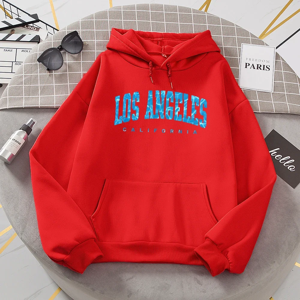 Fashion Los Angeles California Sea Surface Ripple Design Women Hoodies Novelty Hooded Casual All Match Clothes Warm Streetwear