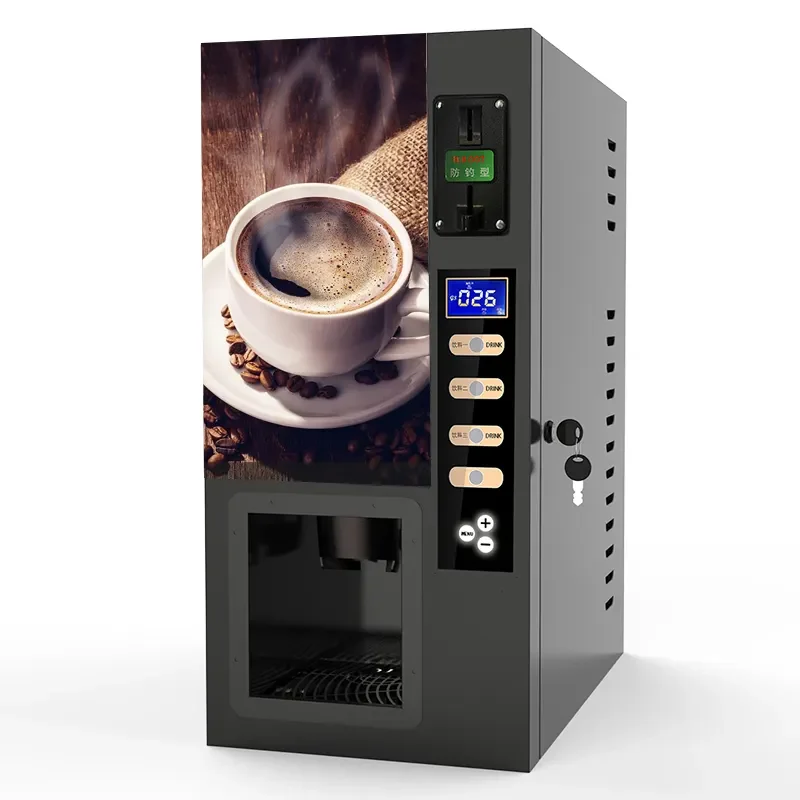 Coin Operate Three Flavors Drink Dispenser Machine Chocolate Milk Powder Tea Coffee Maker Hot Beverage Vending Machine