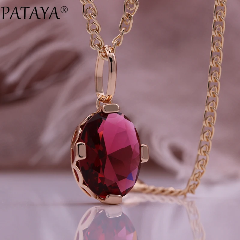 PATAYA New Red Round Drop Natural Zircon Women Sets 585 Rose Gold Color Dangle Earrings Wedding Party Fine Fashion Jewelry Set