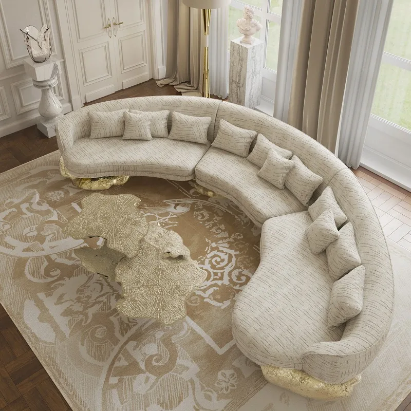 Italian light luxury fabric sofa large apartment villa high-grade pure copper curved sofa