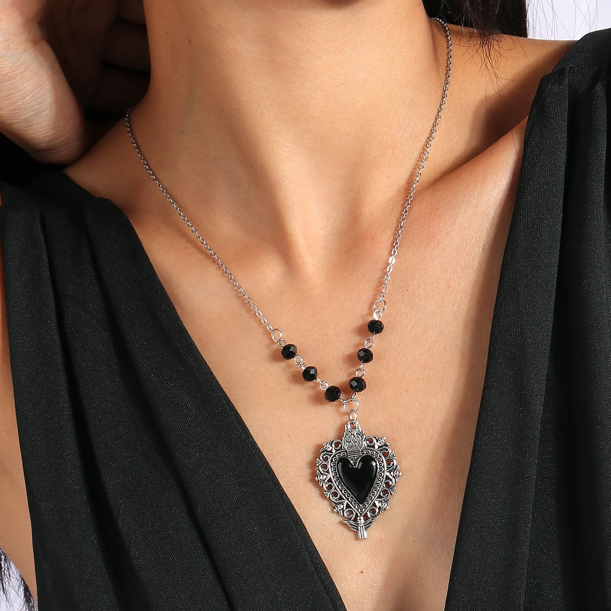 Vintage Kreuz Anhänger Halskette für Frauen Gold Silber Farbe Mehrschichtige Ovale Perlen Kette Halskette Minimalismus Weiblichen Schmuck – Detail 25