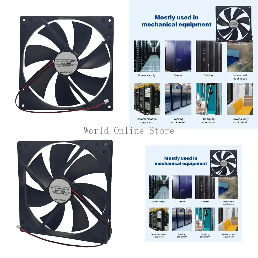 

High Efficiency 180mm 12V Computer Case Fan 53CFM XH2.54mm 2Pin For Heat Exhaust Solution 87HC
