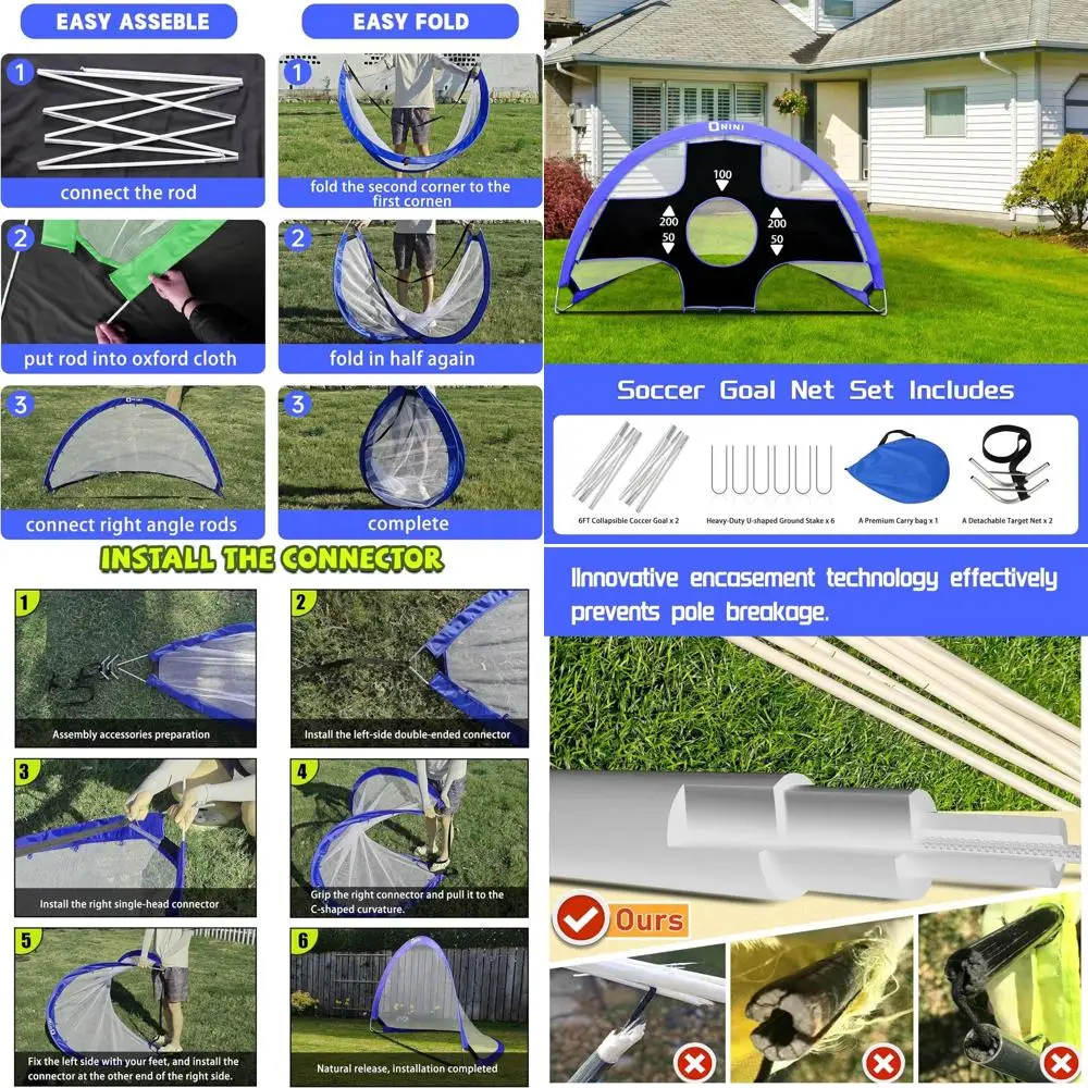 

Портативные футбольные ворота для тренировок с мишенью и сумкой для переноски - подходят для малышей, мальчиков и подростков для игр на открытом воздухе (2 шт.)