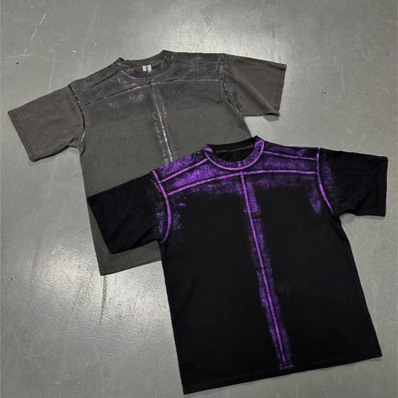 نفايات التربة الرياح غسلها اللوحة مفككة فضفاضة نصف كم تي شيرت قصير الرجال والنساء