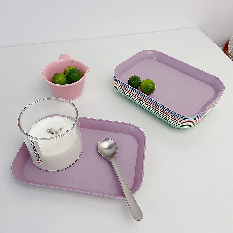 Nordic Multi-Function Rectangula Tray Candy Color Wheat Straw Storage Tray Simple Elegant Plates for Coffee Home Decortative 트레이