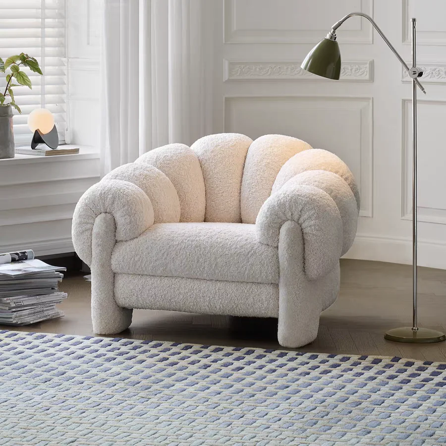 &c Factory Direct Sale Curly Sheep Leisure French Retro Cream Style Living Room Single Sofa Modern Minimalist Apartment  Sofa