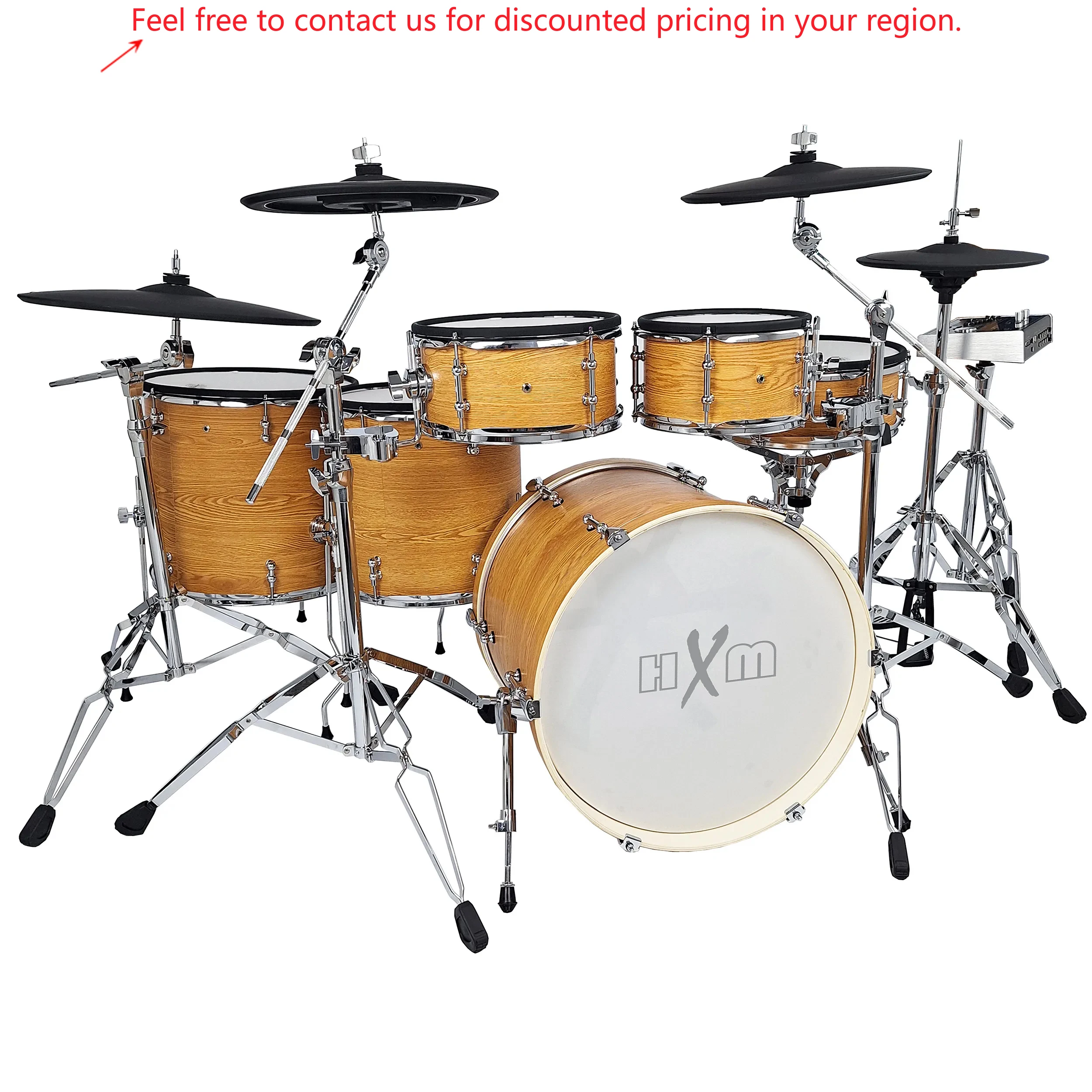

HXM XD-2000D-KM Natural Color Electric Drum Set Rack Tom Attached With Crash Cymbal Stand Electronic Professional Drum Set
