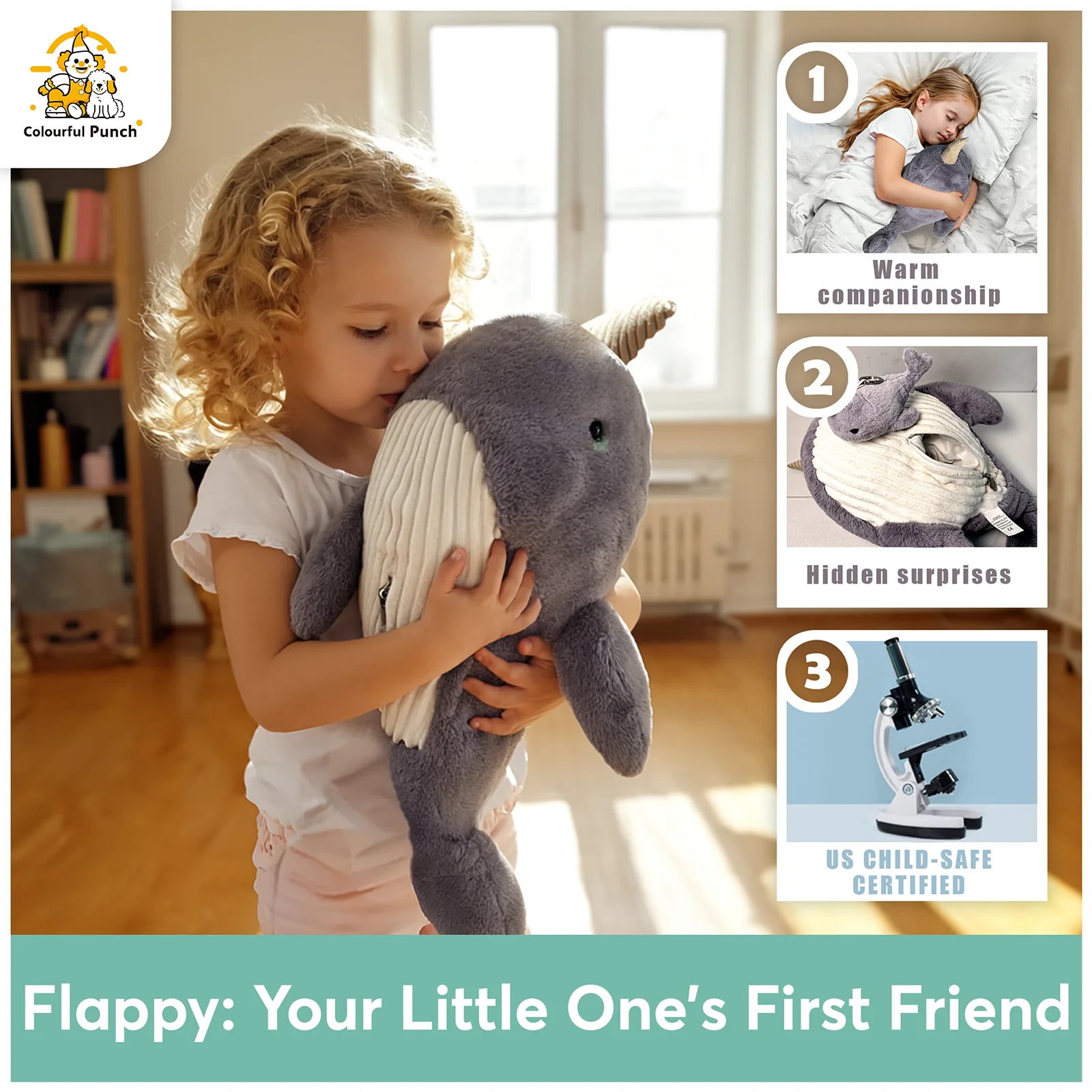 ユニコーンクジラの癒し人形、乳幼児や幼児向けのインタラクティブな仲間のおもちゃ