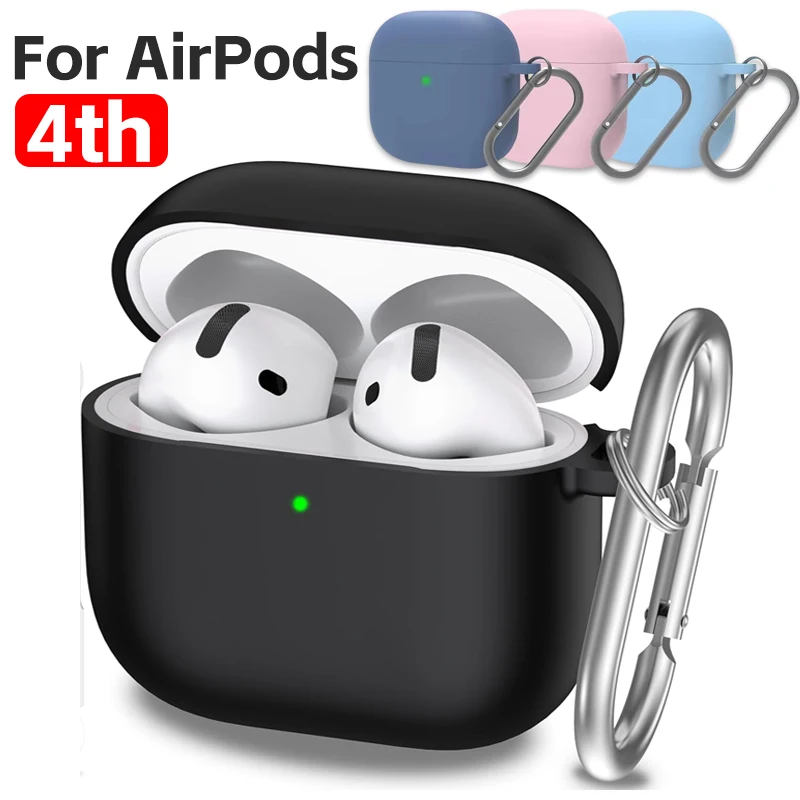 For AirPods 4th Generation Case Cover 2024 Soft Silicone Shock-Absorbing Protective Cover for AirPods 4 Case with Keychain