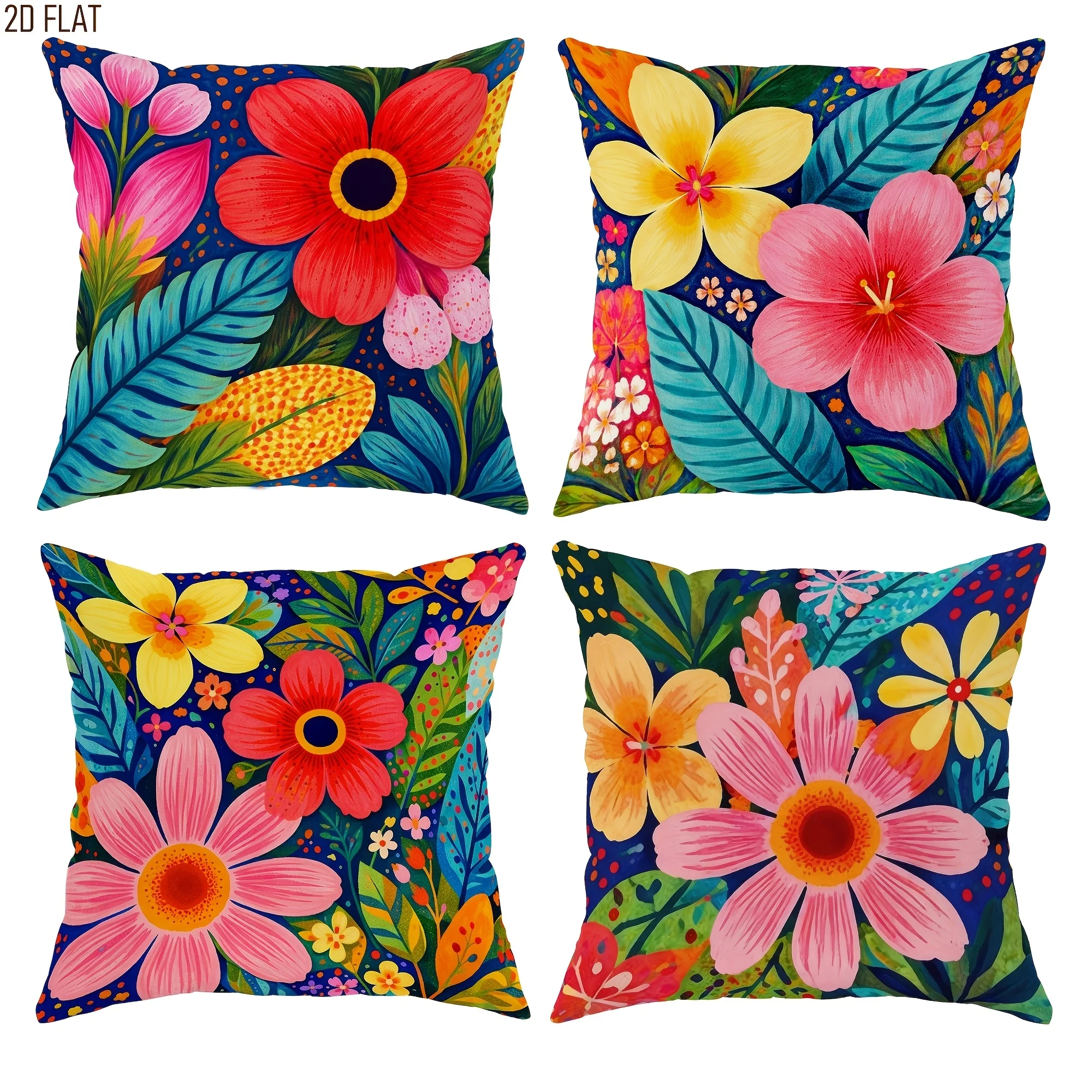 Vibrant Floral Print Pillow Covers Set of 4 Cushions Tropical Botanical Pattern Accent Throw Pillows for Sofa Home Decor