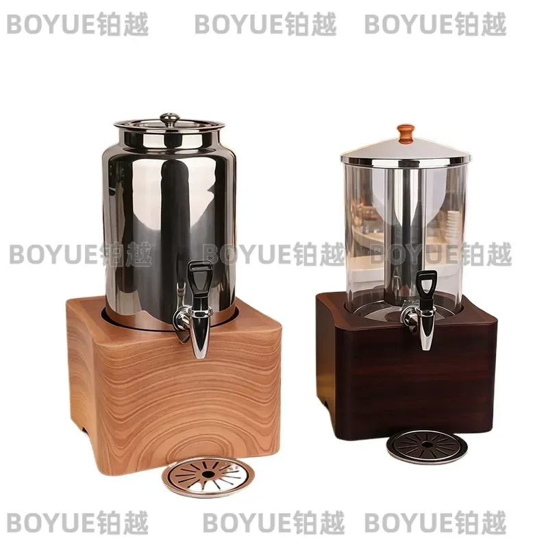 Commercial Stainless Steel Milk Tripod Stand with Wooden Seat for Hotel Restaurant Buffet Soy Milk Coffee Juice Beverage