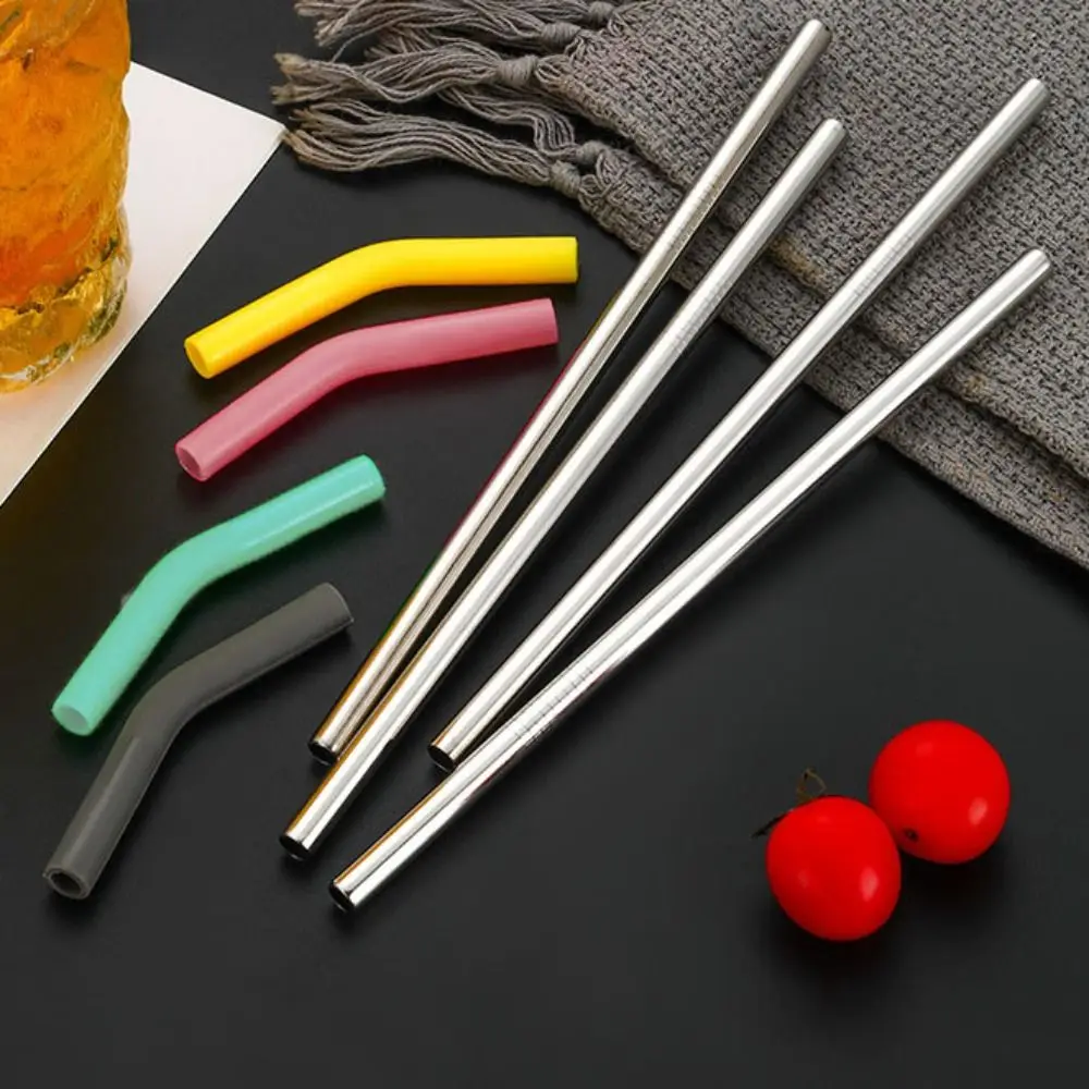12pcs Food Grade 8MM Metal Straws Tips Cover Silicone Curved Straw Topper Reusable Straw Cover Drinking