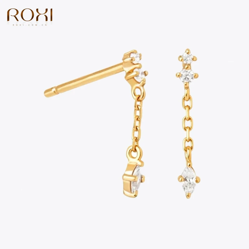 ROXI Tassel Crystals Stud Earrings for Women 925 Sterling Silver Star Horse Eye Earring Jewelry Wedding Earing Piercing Brincos