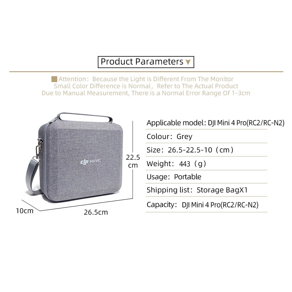 Shoulder Bag For DJI Mini 4 Pro All-in One Integrated Storage Bag Gray Portable Box Case for DJI Mini 4 Pro Accessory Box