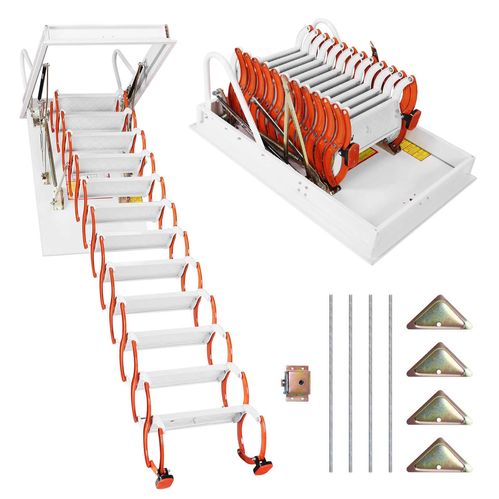 12 خطوة 10.17ft قابل للتعديل الحائط العلية سلم 661Lbs المعادن تصغير درجة سلم الحائط سحب أسفل للطي درج #3