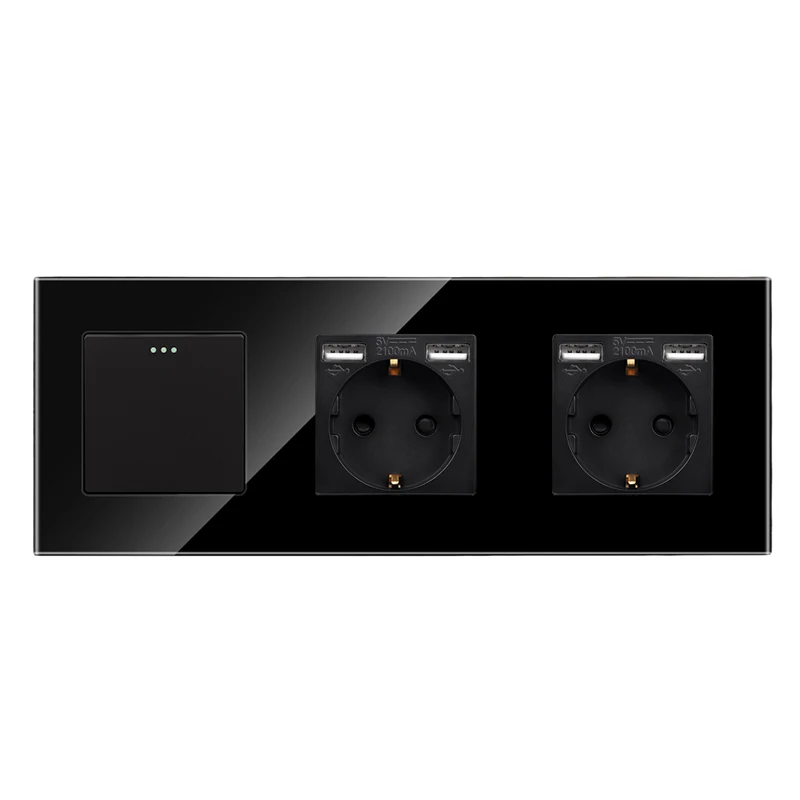 DAJIMEI Button Switches and Dual USB Sockets EU RU Standard USB Electrical Double Socket with 1/2/3gang 1/2way Light Switches