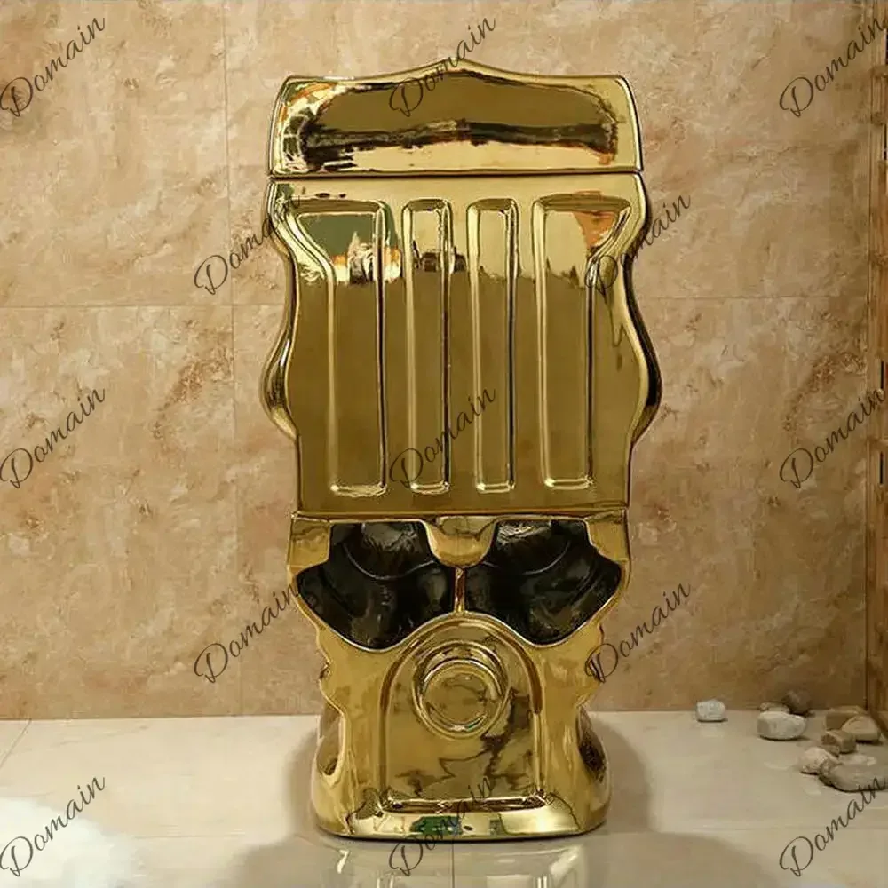 BR MAEBOW Luxious Golden Gravity-Flush Washdown Wide Sewer Pipe Dual Flush Floor Mounted With Seat Kinglike Bathroom Toilet