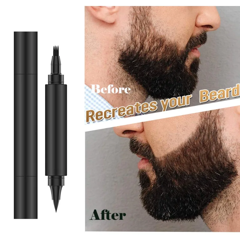 Two-in-one Four-pronged Eyebrow Pencil Beard Pen Filler with Brush Covering Facial Hair Patches Men's Grooming Styling