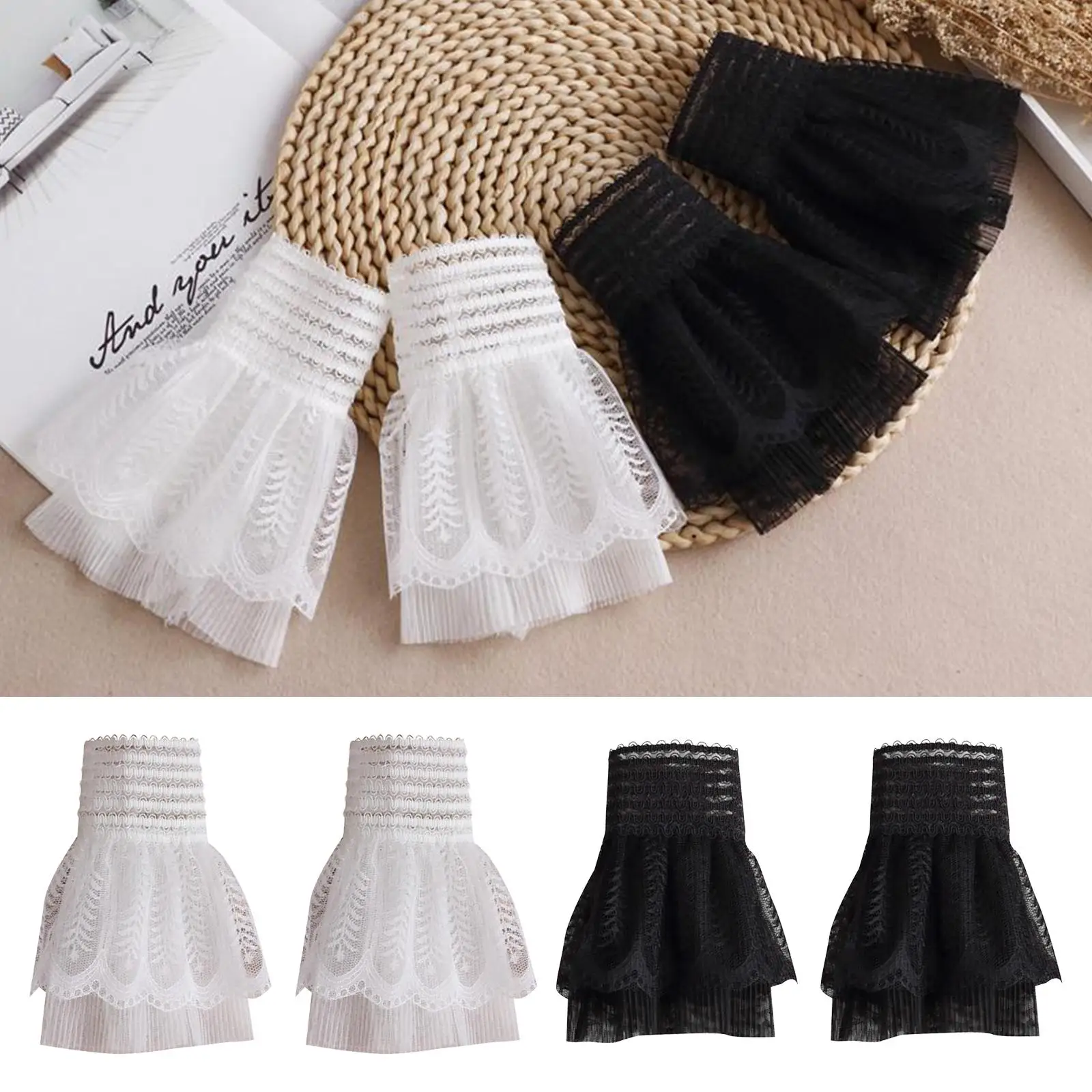 الأكمام الدانتيل Ruched الأكمام الأصفاد المعصم الأصفاد الدانتيل الأنيقة الموضة