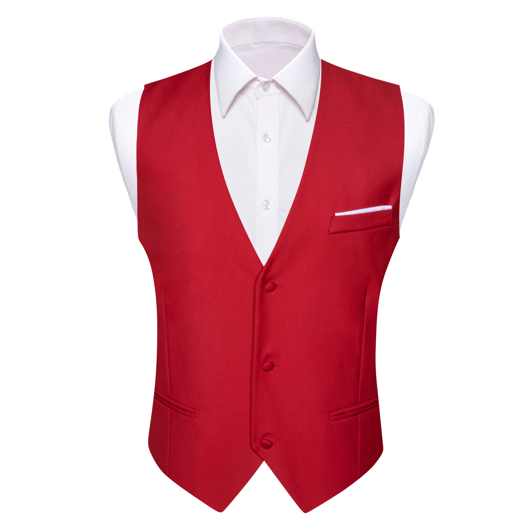 Chaleco de satén de seda para hombre, conjunto de pañuelo y pajarita, chaqueta sin mangas, traje Formal de boda, rojo, sólido, de lujo, Barry Wang