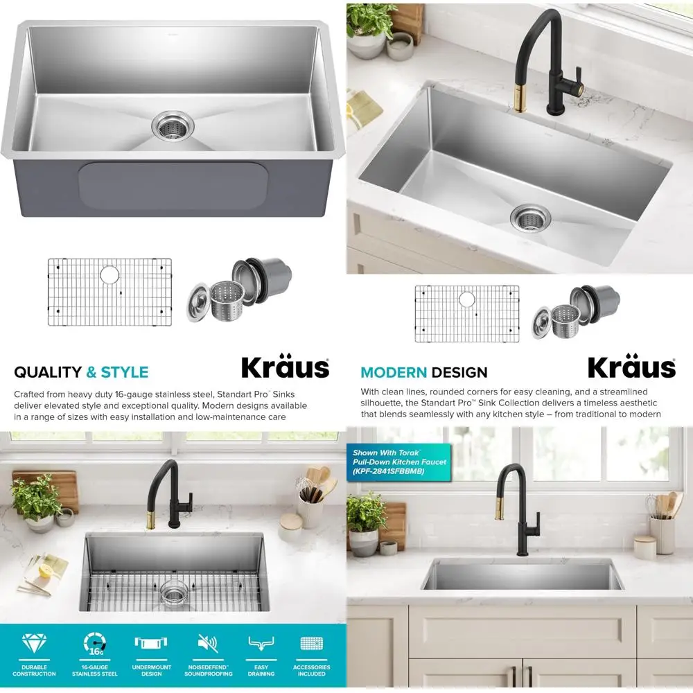 

Kraus KHU100-32 Кухонная мойка из нержавеющей стали 16 калибра 32 с одной чашей под креплением