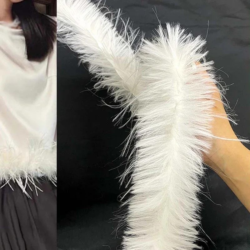 10m Artificial Ostrich Fur Ribbon Tapes 8cm Width DIY Apparel Sewing White Fluffy Trimming Fabric Cheongsam Crafts Decoration